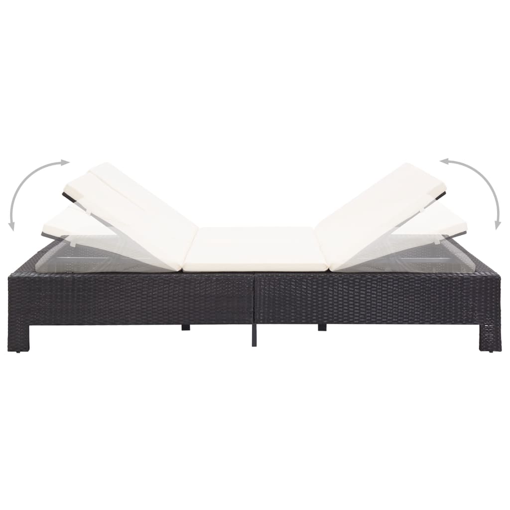 2-Personen-Sonnenliege mit Auflage Schwarz Poly Rattan - Pazzar.ch