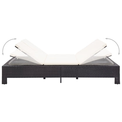 2-Personen-Sonnenliege mit Auflage Schwarz Poly Rattan - Pazzar.ch