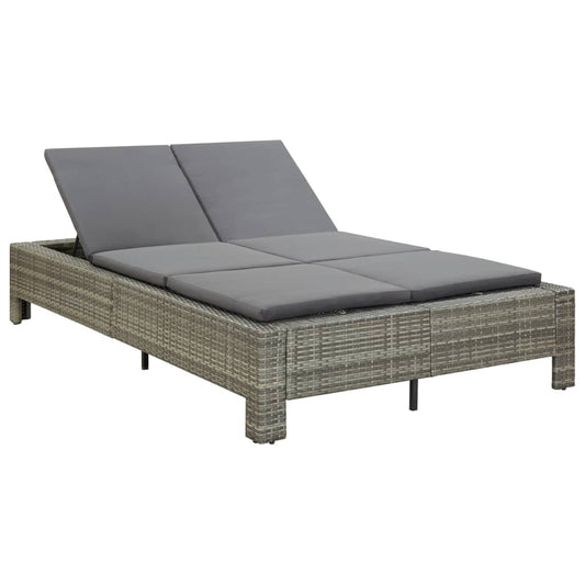 2-Personen-Sonnenliege mit Auflage Grau Poly Rattan - Pazzar.ch