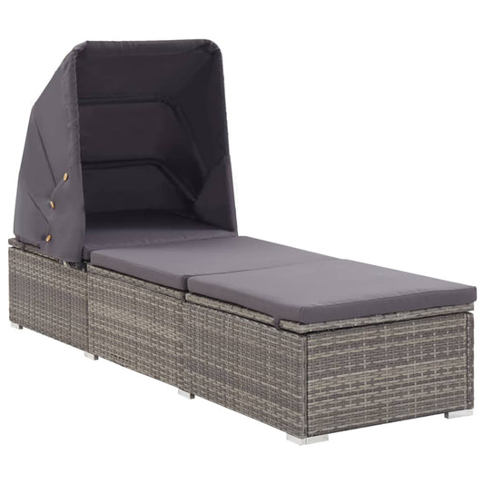 Sonnenliege mit Sonnenschutz und Auflagen Poly Rattan Grau - Pazzar.ch