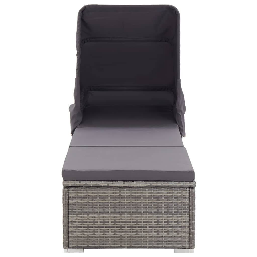 Sonnenliege mit Sonnenschutz und Auflagen Poly Rattan Grau - Pazzar.ch