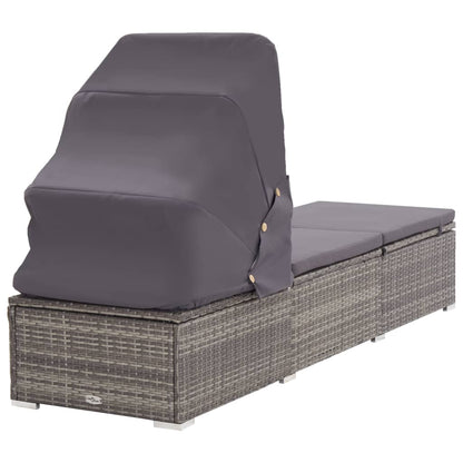 Sonnenliege mit Sonnenschutz und Auflagen Poly Rattan Grau - Pazzar.ch