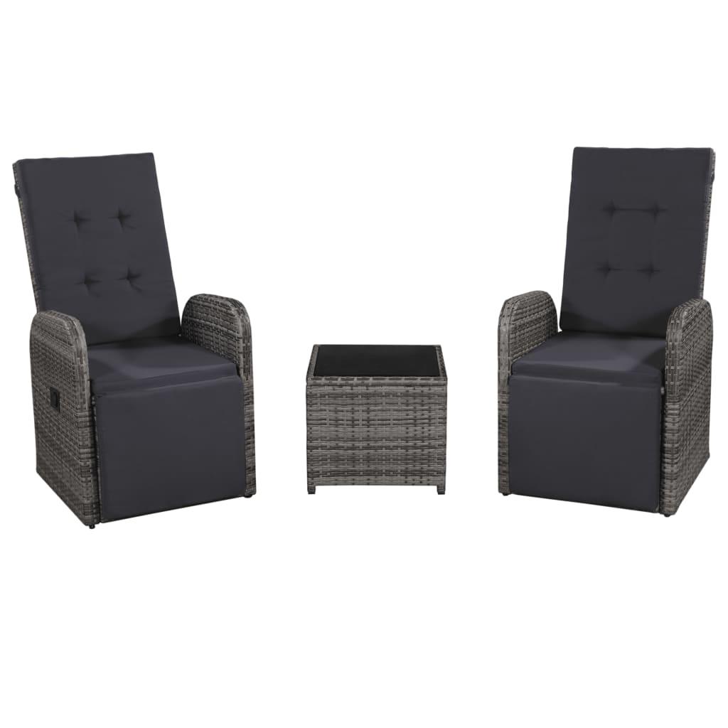 3-tlg. Bistro-Set mit Auflagen Poly Rattan Grau - Pazzar.ch