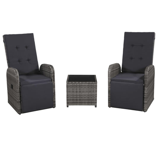 3-tlg. Bistro-Set mit Auflagen Poly Rattan Grau - Pazzar.ch
