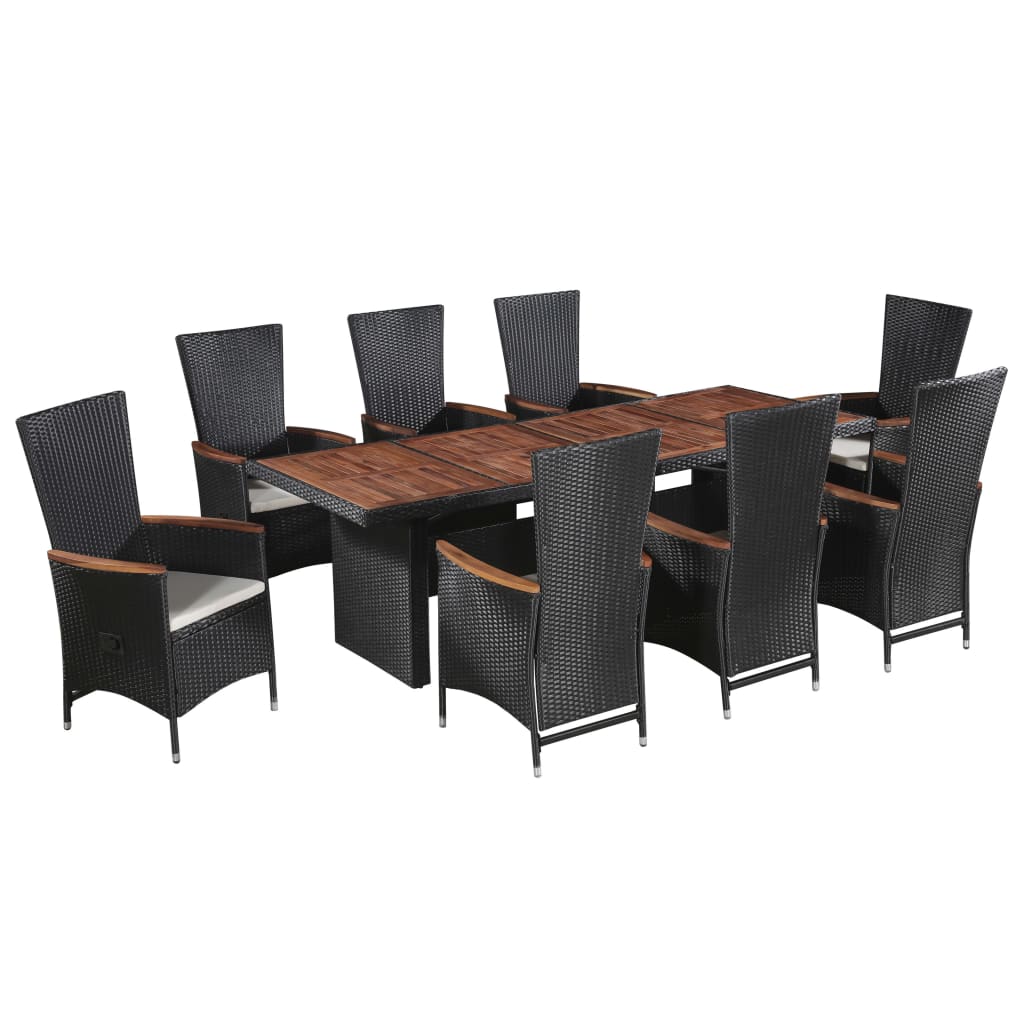 9-tlg. Garten-Essgruppe mit Auflagen Poly Rattan Schwarz - Pazzar.ch