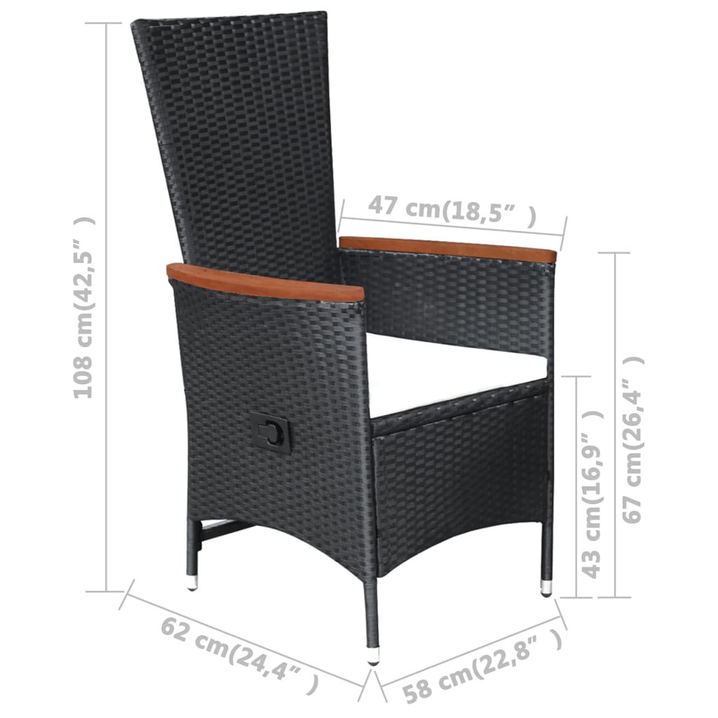 9-tlg. Garten-Essgruppe mit Auflagen Poly Rattan Schwarz - Pazzar.ch