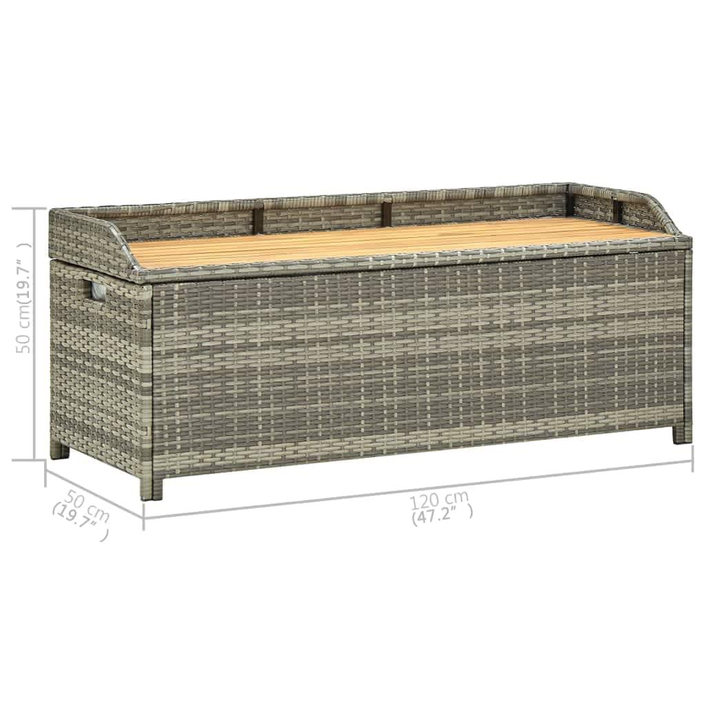 Gartenbank mit Stauraum 120 cm Poly Rattan Grau - Pazzar.ch