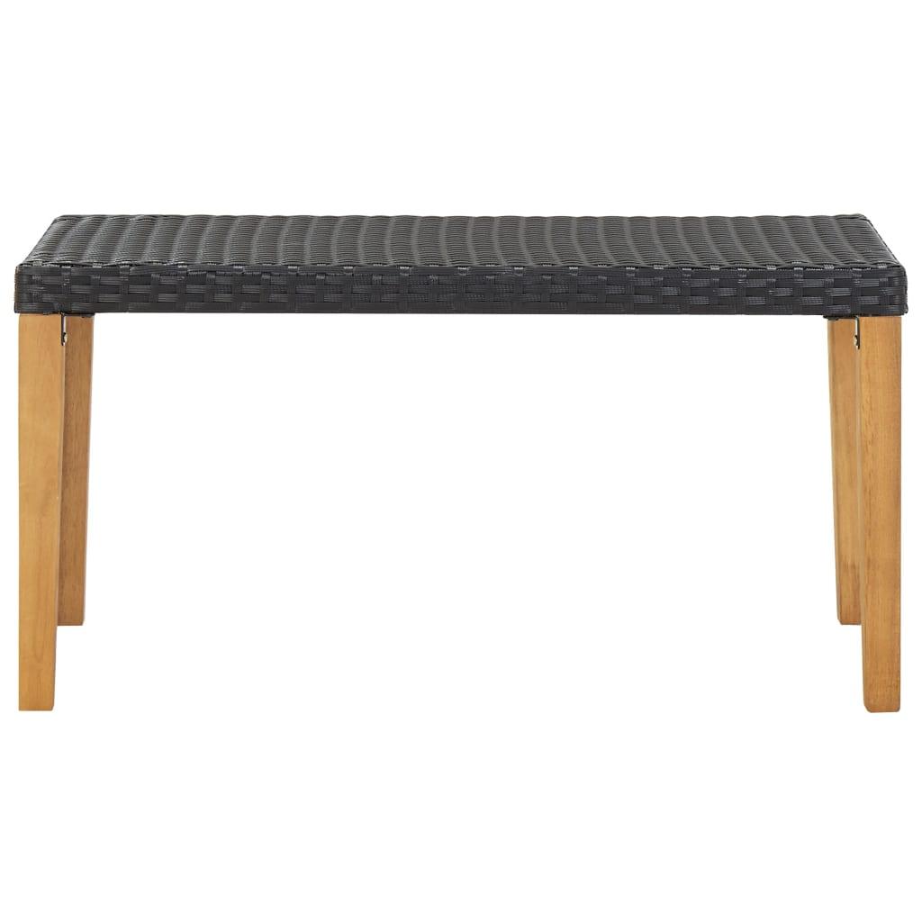 Gartenbank 120 cm Schwarz Poly Rattan und Massivholz Akazie