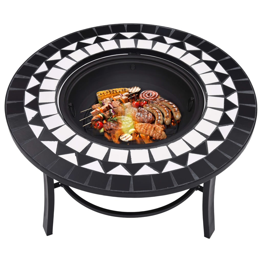 Feuerstelle Mosaik Keramik Schwarz und Weiß 68 cm - Pazzar.ch