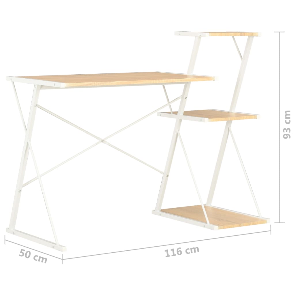 Schreibtisch mit Regal Weiß und Eiche 116×50×93 cm - Pazzar.ch