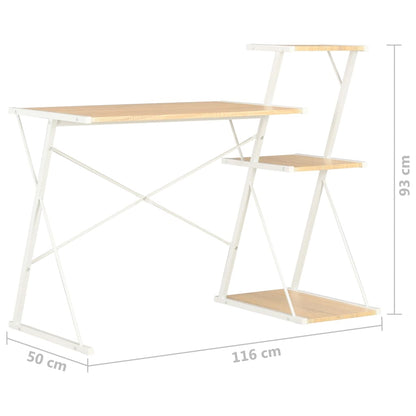Schreibtisch mit Regal Weiß und Eiche 116×50×93 cm - Pazzar.ch