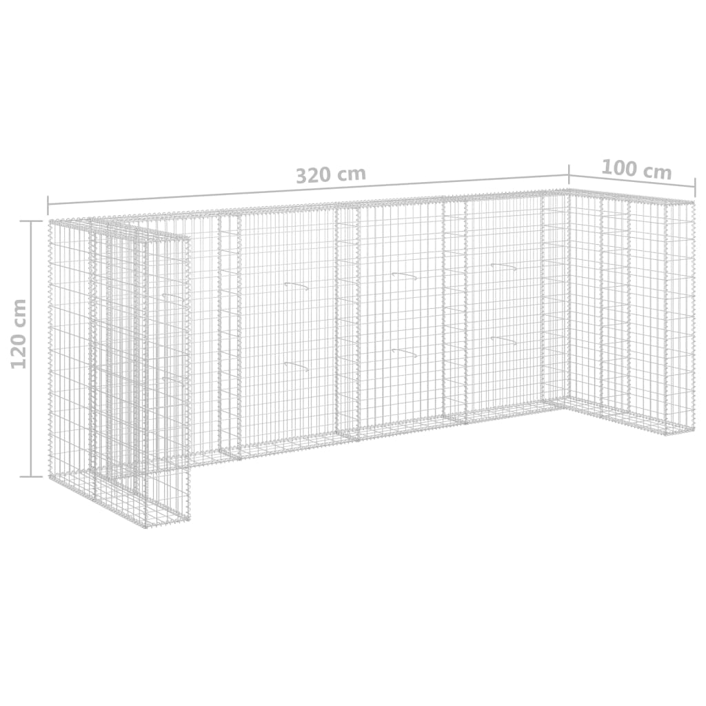 Gabionenwand für Mülltonnen Verzinkter Stahl 320×100×120 cm - Pazzar.ch