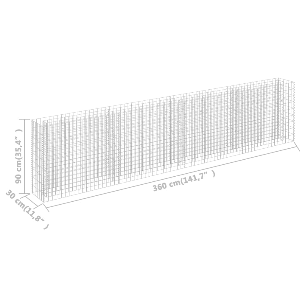 Gabionen-Hochbeet Verzinkter Stahl 360×30×90 cm - Pazzar.ch