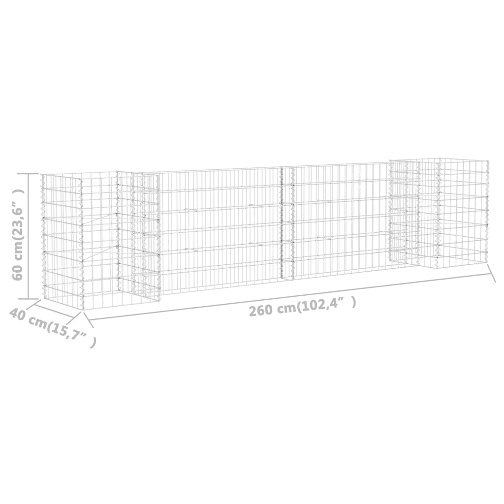 H-förmiger Gabionen-Pflanzkorb Stahldraht 260x40x60 cm - Pazzar.ch