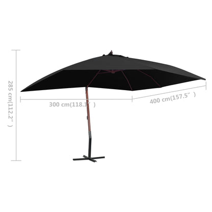Ampelschirm mit Holzmast 400×300 cm Schwarz - Pazzar.ch