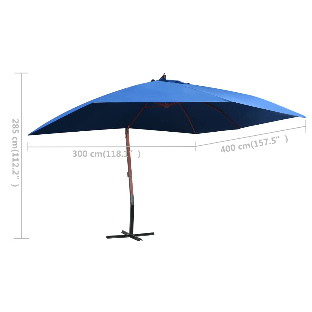 Ampelschirm mit Holzmast 400×300 cm Blau - Pazzar.ch