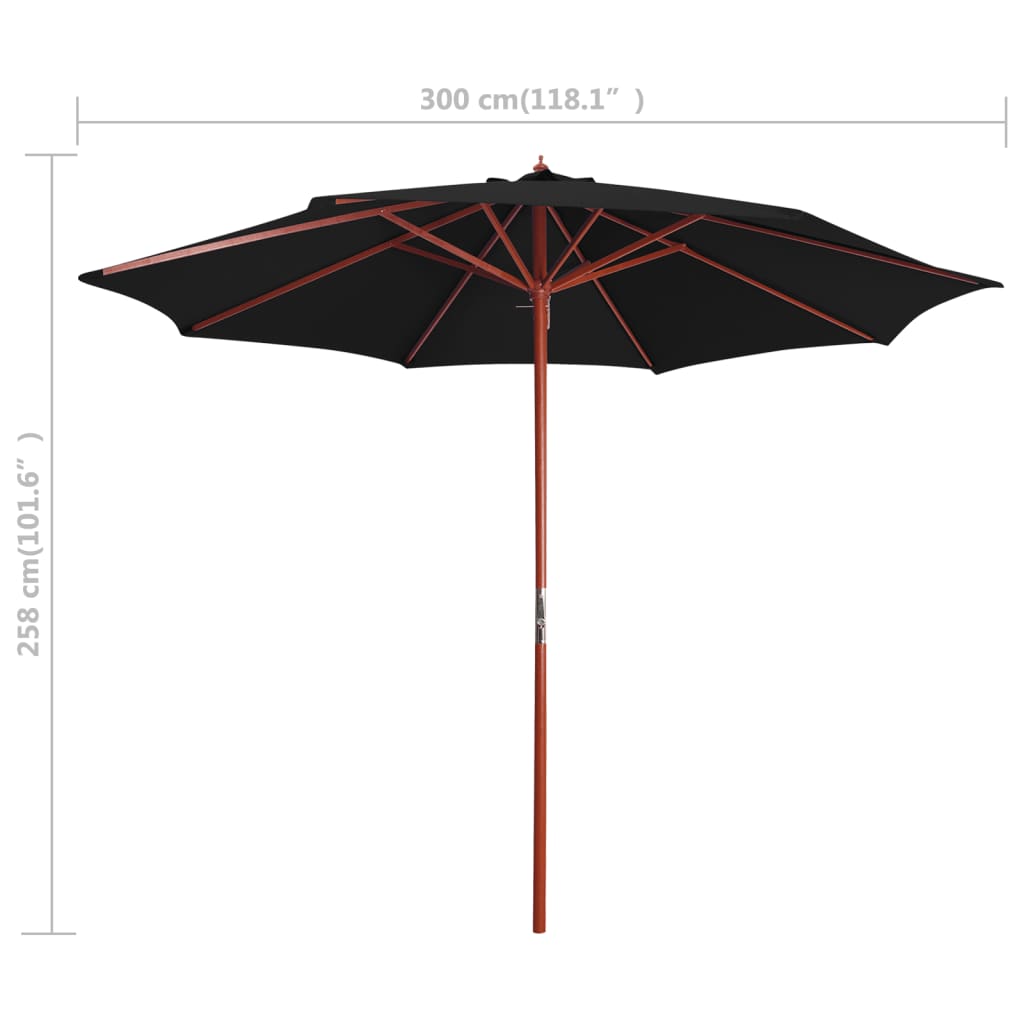 Sonnenschirm mit Holz-Mast 300x258 cm Schwarz