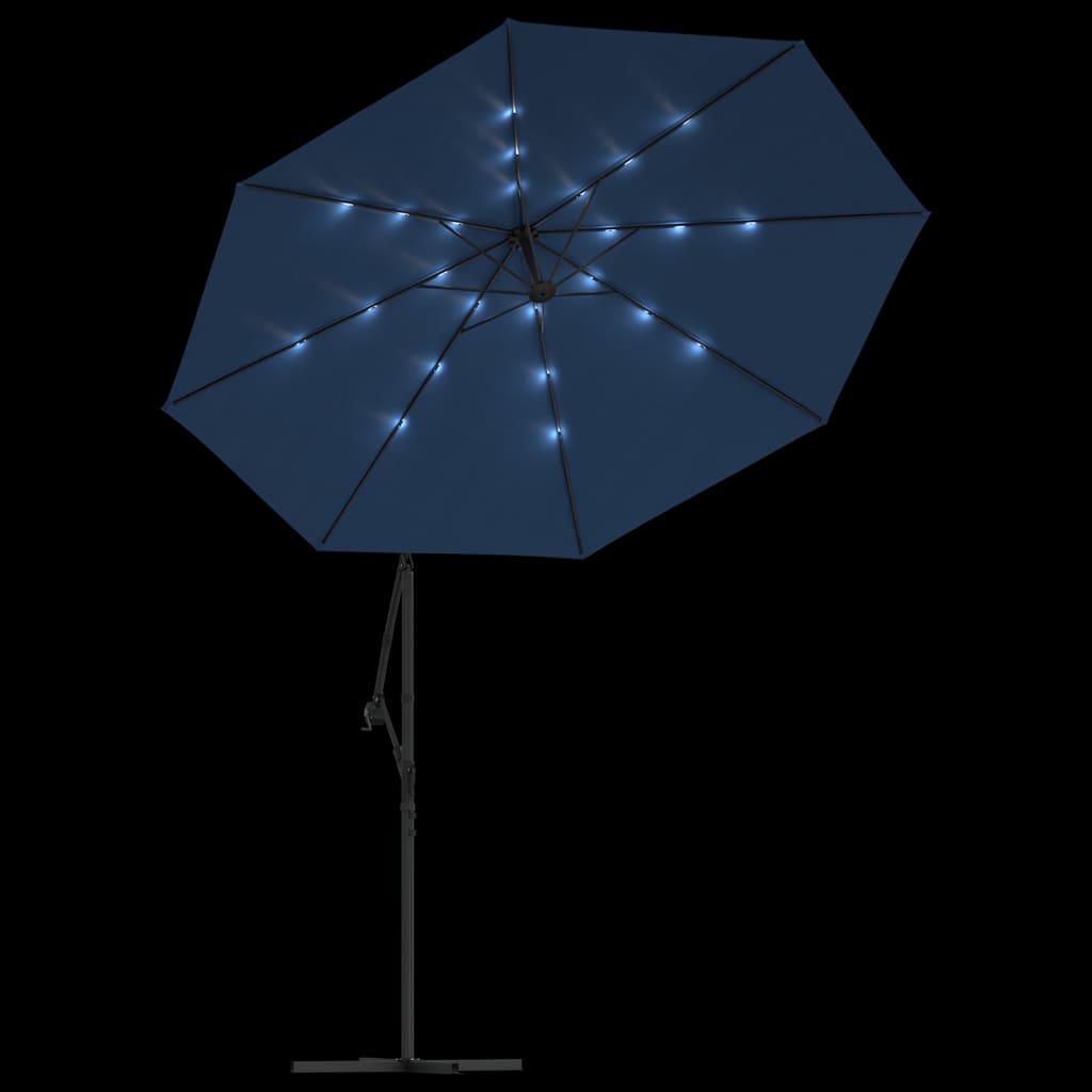 Ampelschirm mit LED-Leuchten und Stahlmast 300 cm Azurblau - Pazzar.ch