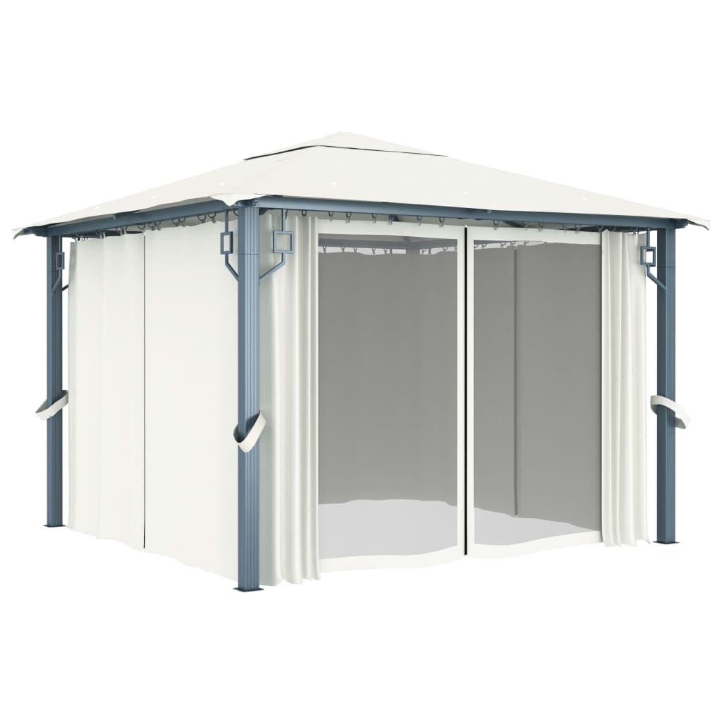 Pavillon mit Vorhängen 300 x 300 cm Creme Aluminium - Pazzar.ch