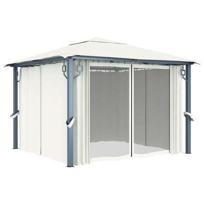 Pavillon mit Vorhängen 300 x 300 cm Creme Aluminium - Pazzar.ch