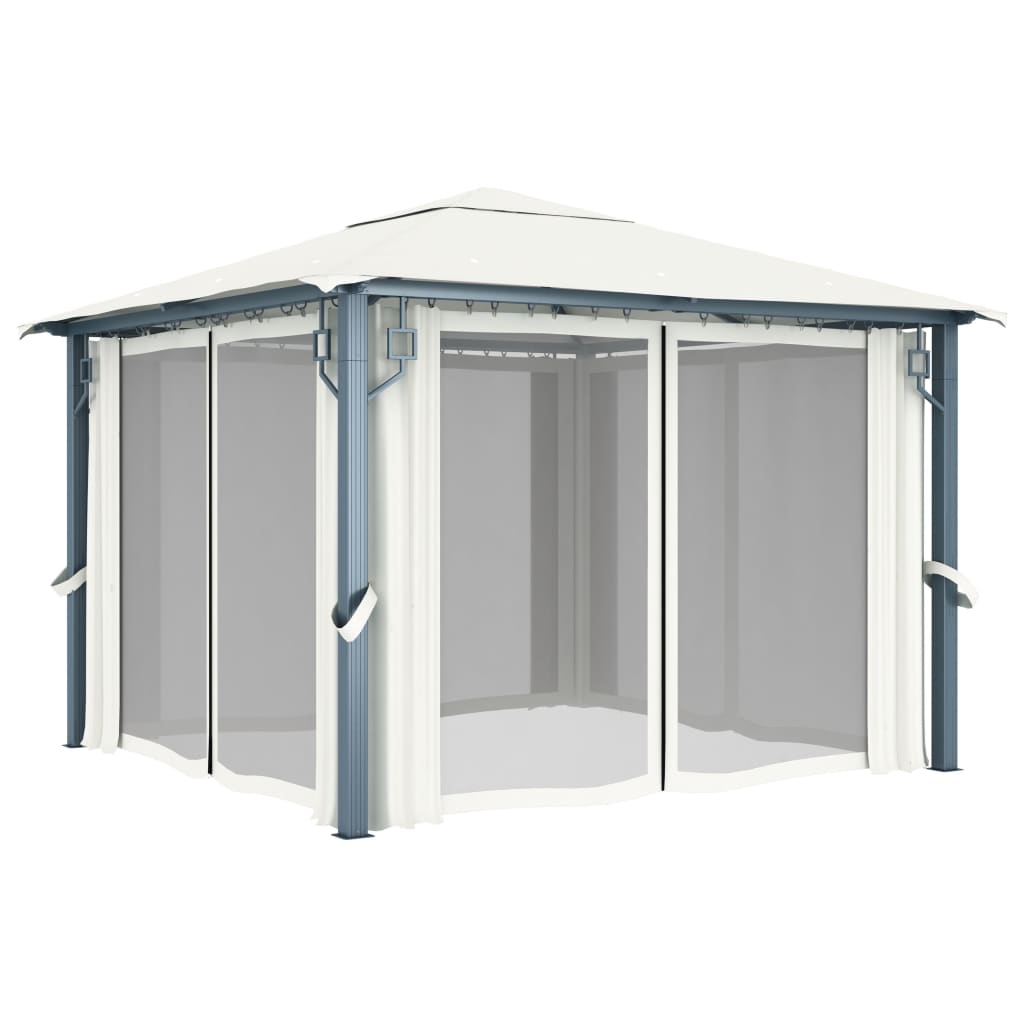Pavillon mit Vorhängen 300 x 300 cm Creme Aluminium - Pazzar.ch
