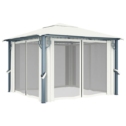 Pavillon mit Vorhängen 300 x 300 cm Creme Aluminium - Pazzar.ch