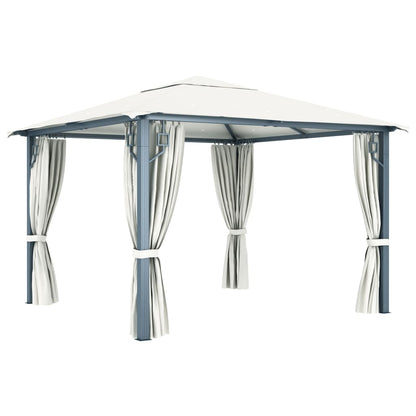 Pavillon mit Vorhängen 300 x 300 cm Creme Aluminium - Pazzar.ch