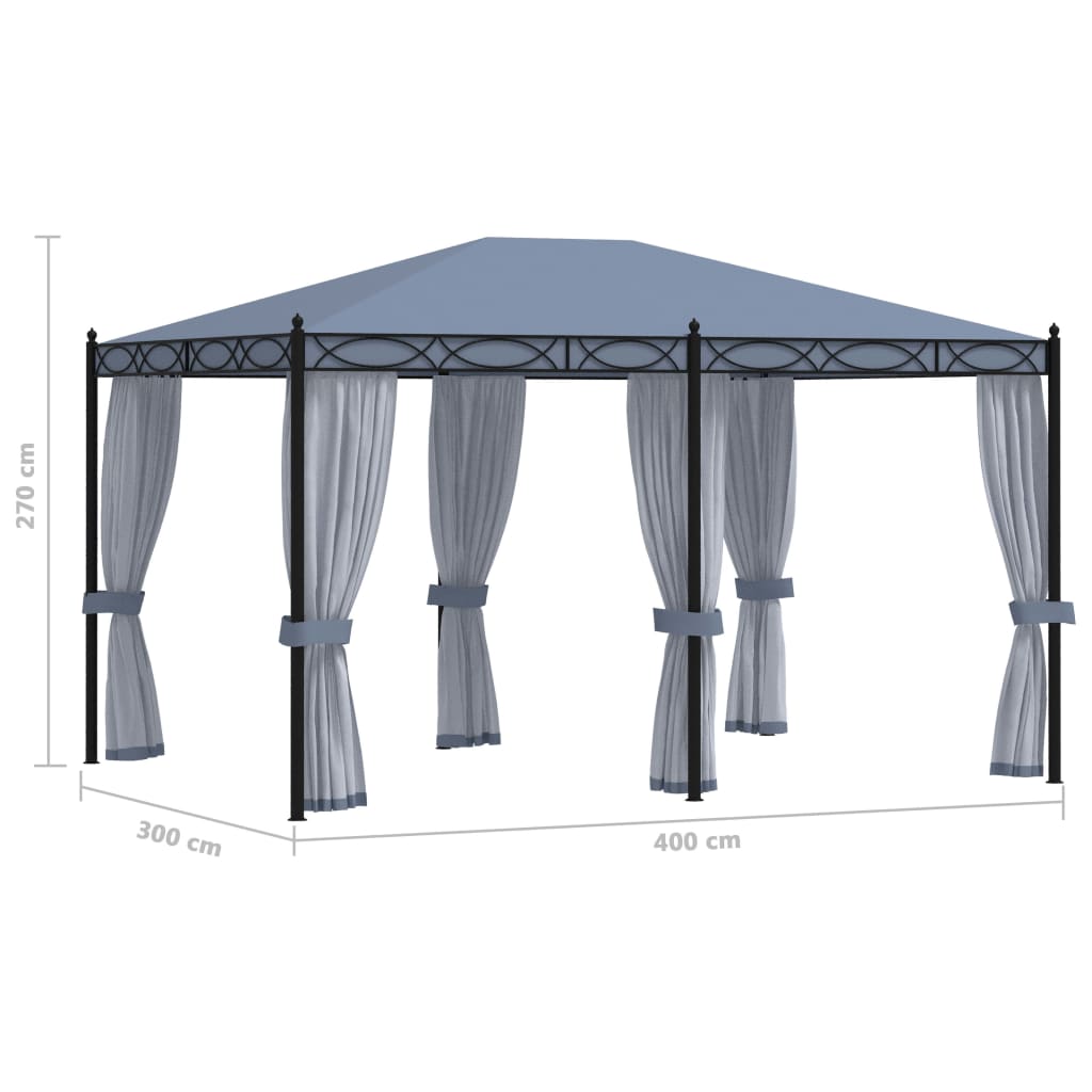 Pavillon mit Mückennetze 3x4 m Anthrazit Stahl - Pazzar.ch