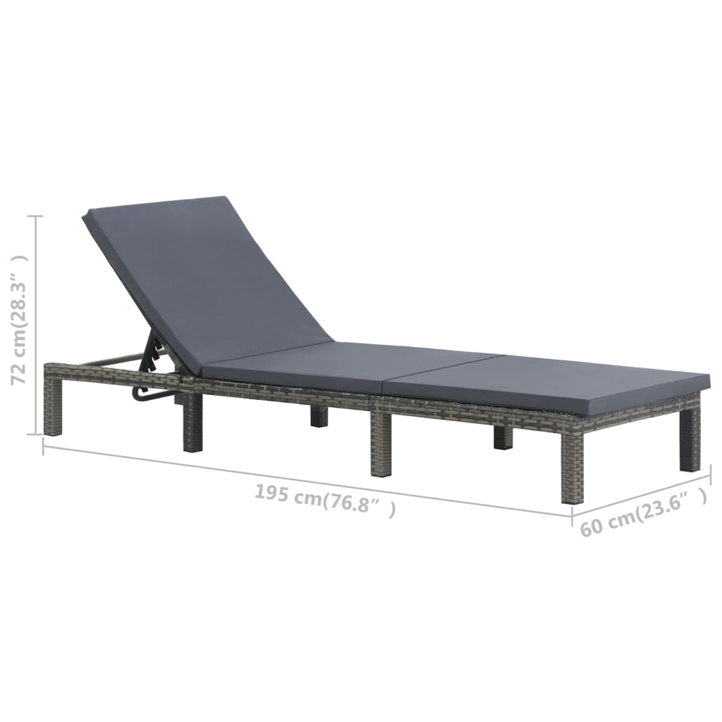 Sonnenliege mit Auflage Poly Rattan Anthrazit - Pazzar.ch