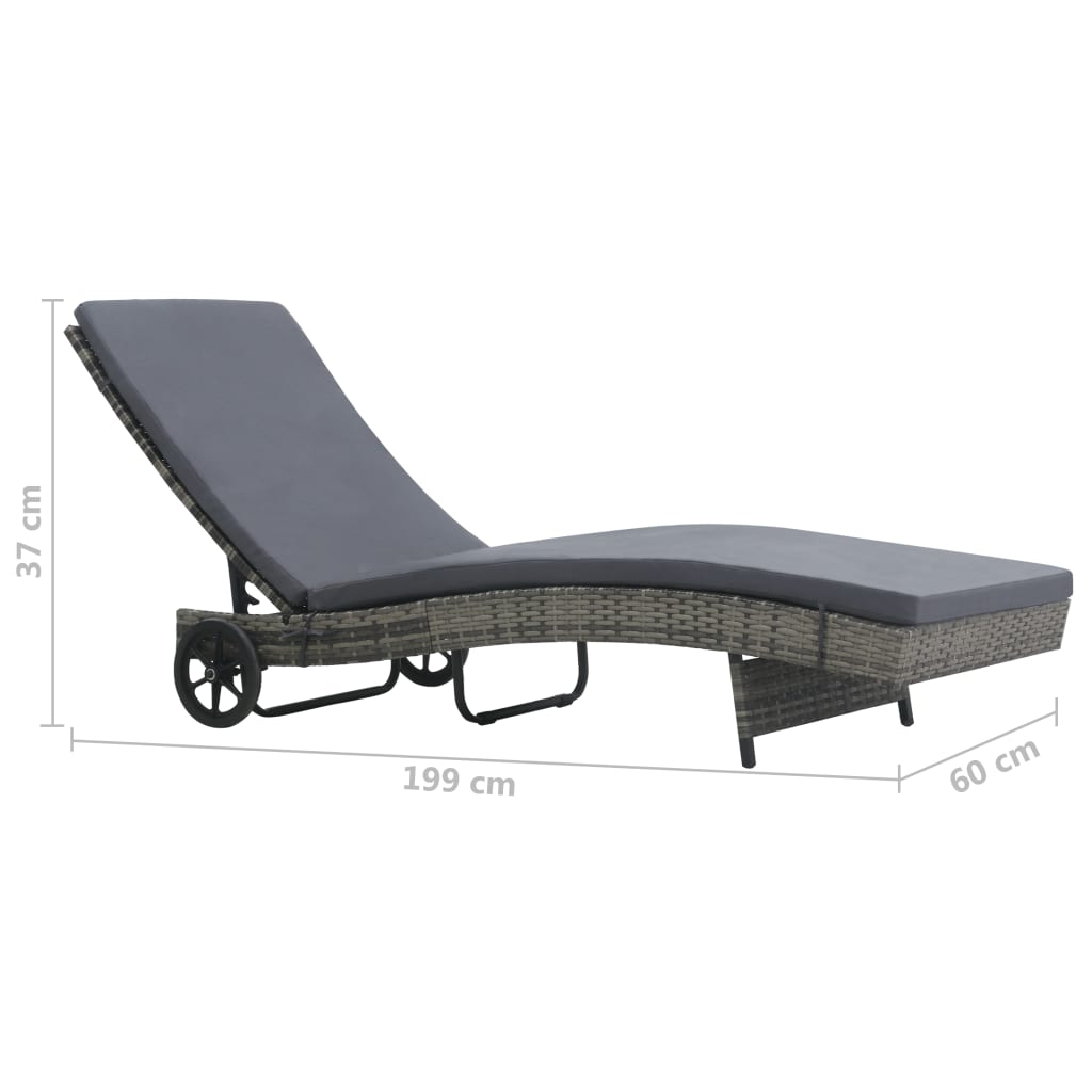 Sonnenliege mit Rollen und Auflage Poly Rattan Anthrazitgrau - Pazzar.ch