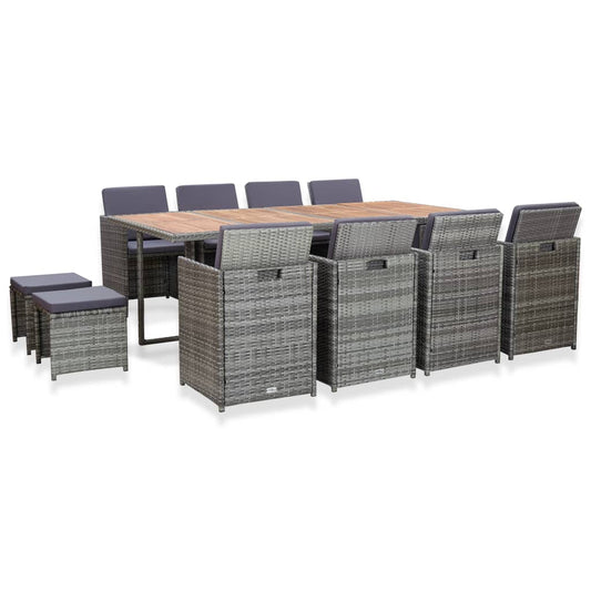 13-tlg. Garten-Essgruppe Poly Rattan und Akazienholz Anthrazit - Pazzar.ch