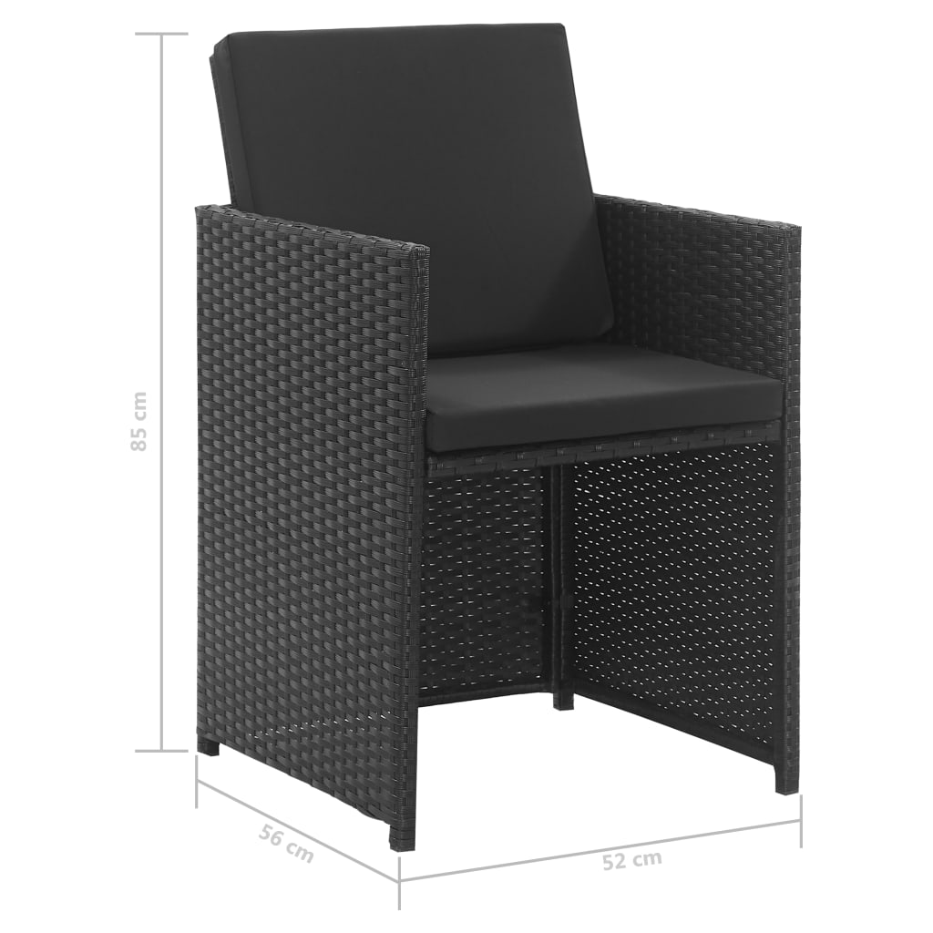 3-tlg. Garten-Essgruppe mit Auflagen Poly Rattan Schwarz - Pazzar.ch