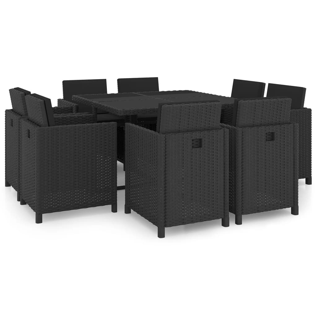 9-tlg. Garten-Essgruppe mit Auflagen Poly Rattan Schwarz - Pazzar.ch