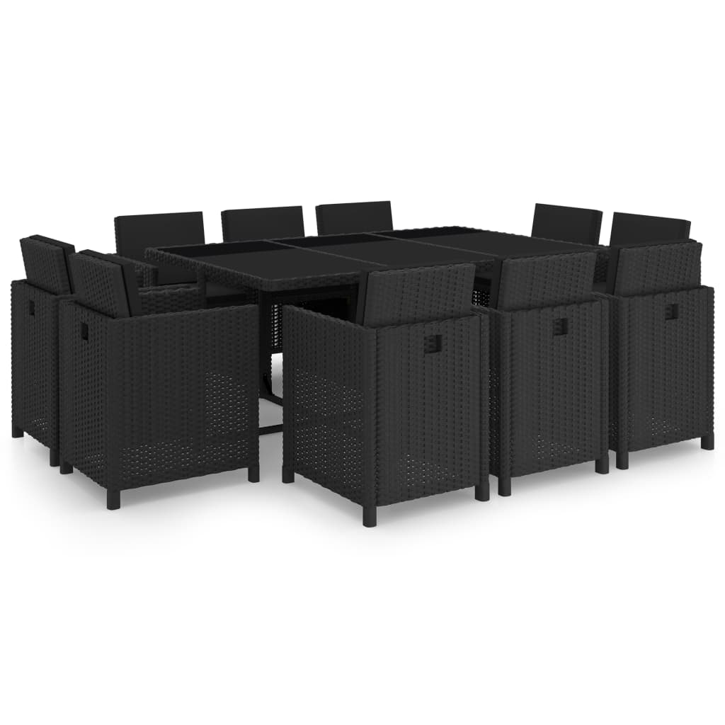 11-tlg. Garten-Essgruppe mit Auflagen Poly Rattan Schwarz - Pazzar.ch