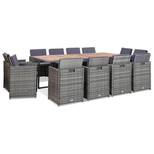 13-tlg. Garten-Essgruppe mit Kissen Poly Rattan Anthrazit - Pazzar.ch