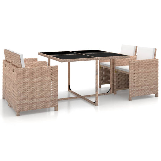 5-tlg. Garten-Essgruppe mit Auflagen Poly Rattan Beige - Pazzar.ch