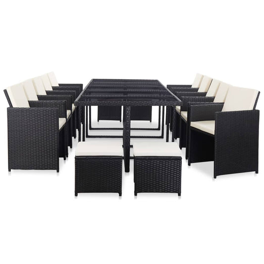15-tlg. Garten-Essgruppe mit Kissen Poly Rattan Schwarz - Pazzar.ch