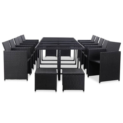 15-tlg. Garten-Essgruppe mit Kissen Poly Rattan Schwarz - Pazzar.ch