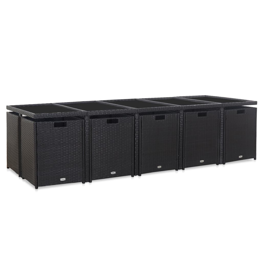 15-tlg. Garten-Essgruppe mit Kissen Poly Rattan Schwarz - Pazzar.ch