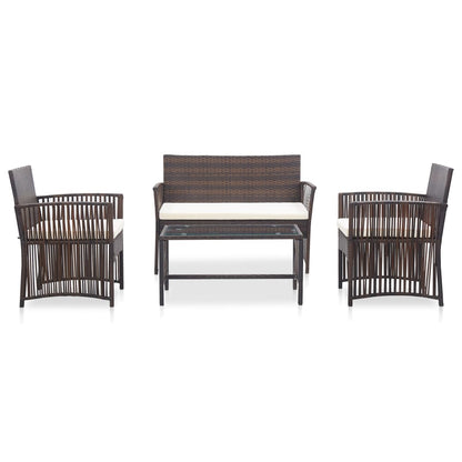 4-tlg. Garten-Lounge-Set mit Auflage Poly Rattan Braun - Pazzar.ch