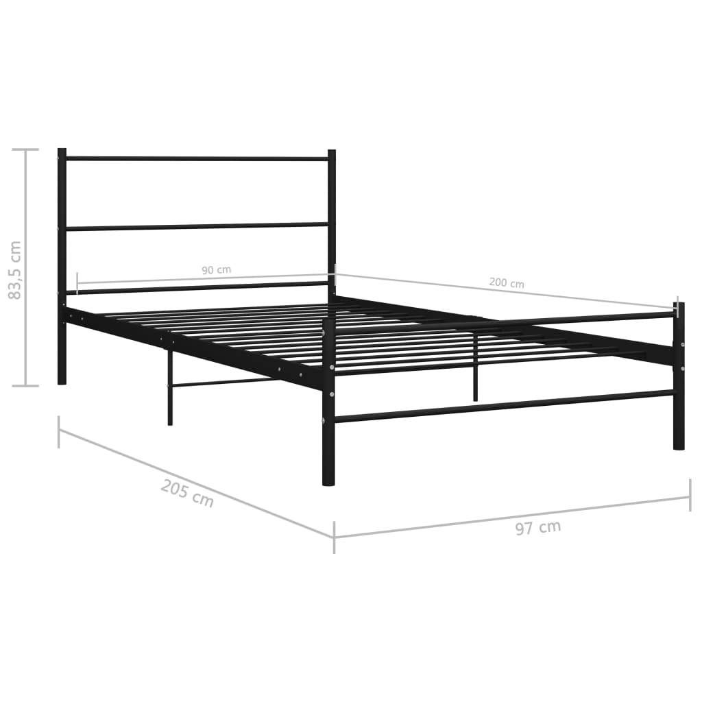 Bettgestell Schwarz Metall 90×200 cm
