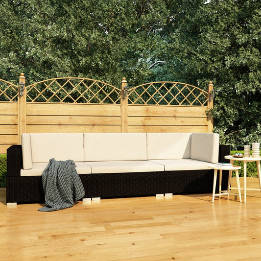 3-tlg. Garten-Sofagarnitur mit Auflagen Poly Rattan Schwarz - Pazzar.ch
