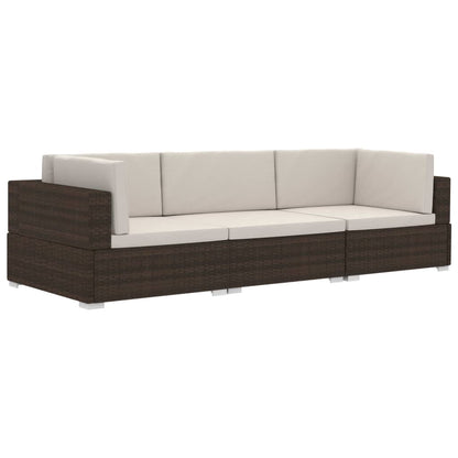 3-tlg. Garten-Sofagarnitur mit Auflagen Poly Rattan Braun - Pazzar.ch