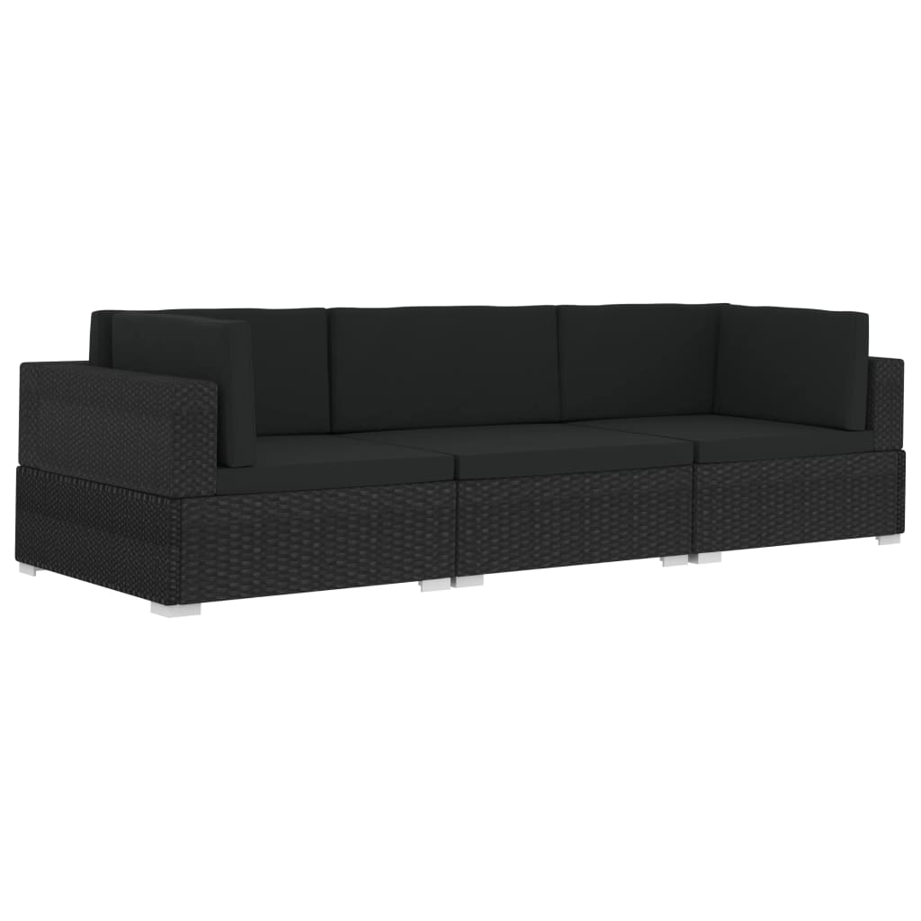 3-tlg. Garten-Sofagarnitur mit Auflagen Poly Rattan Schwarz - Pazzar.ch