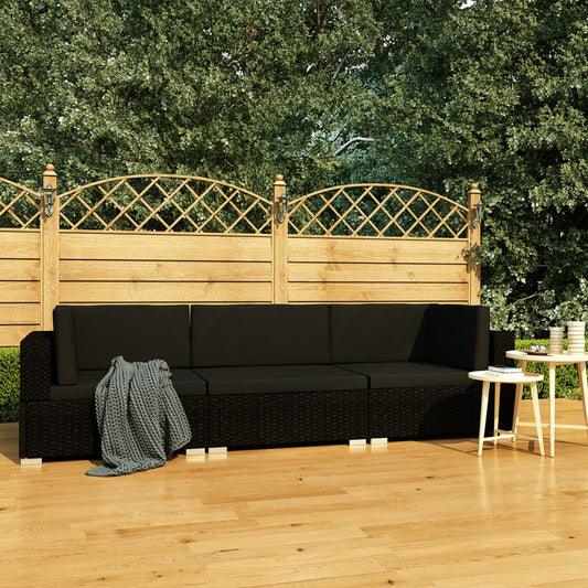 3-tlg. Garten-Sofagarnitur mit Auflagen Poly Rattan Schwarz - Pazzar.ch
