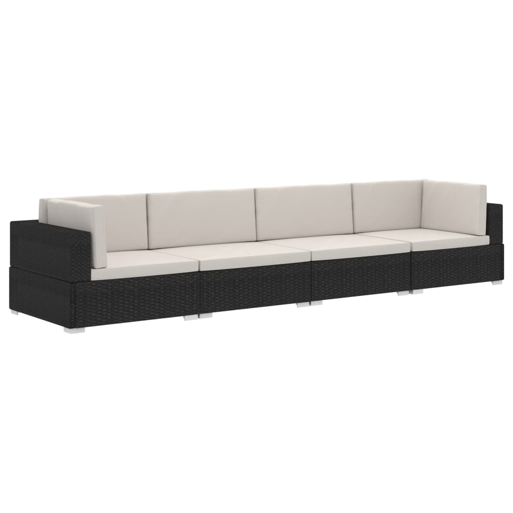 4-tlg. Garten-Sofagarnitur mit Auflagen Poly Rattan Schwarz - Pazzar.ch