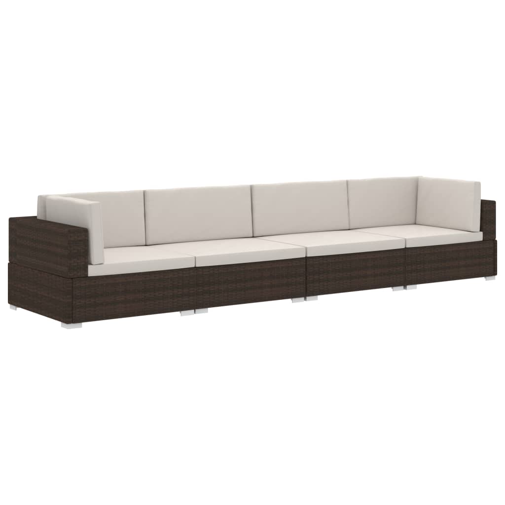 4-tlg. Garten-Sofagarnitur mit Auflagen Poly Rattan Braun - Pazzar.ch