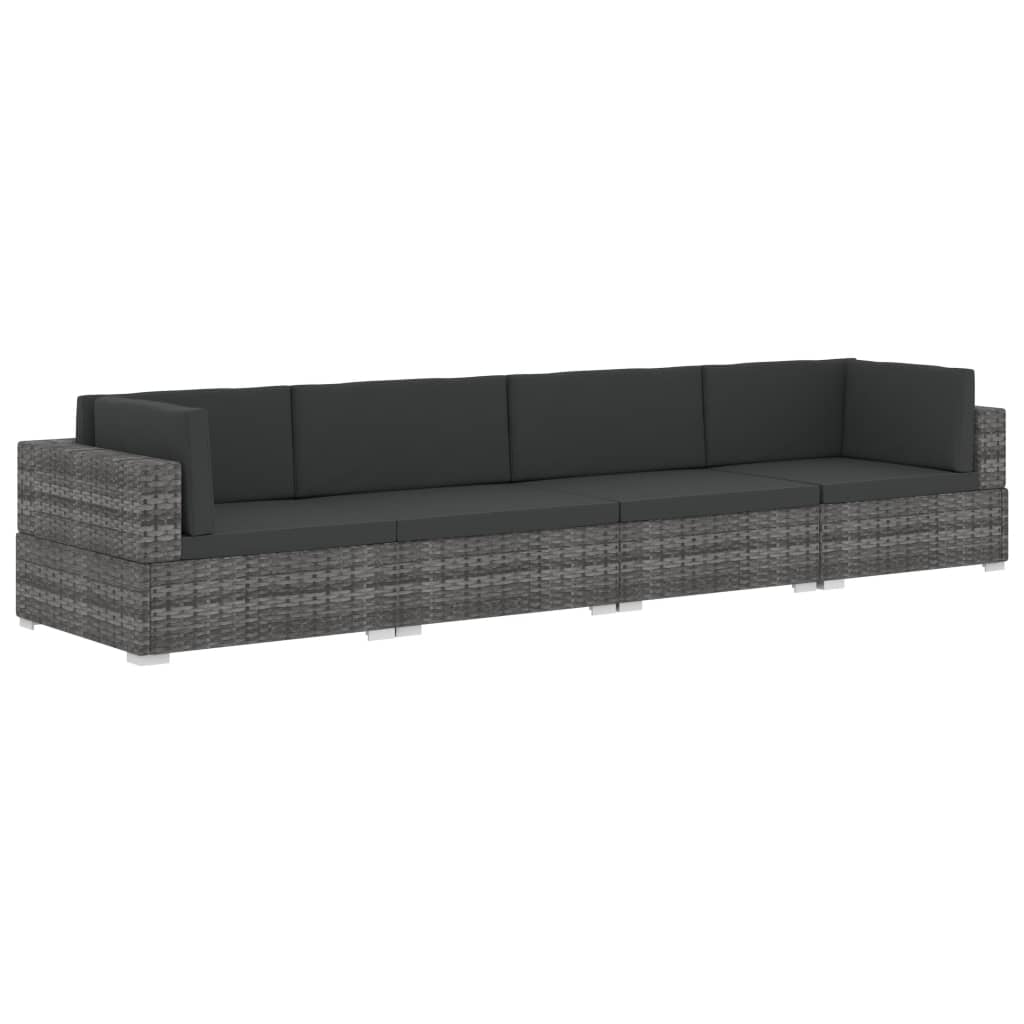 4-tlg. Garten-Sofagarnitur mit Auflagen Poly Rattan Grau - Pazzar.ch