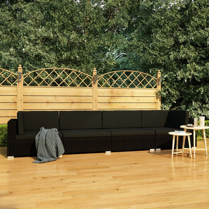 4-tlg. Garten-Sofagarnitur mit Auflagen Poly Rattan Schwarz - Pazzar.ch