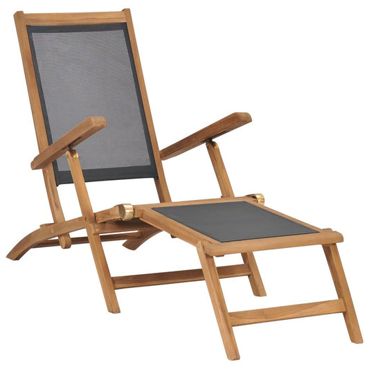 Liegestuhl mit Fußablage Massivholz Teak Schwarz - Pazzar.ch